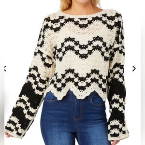 Rebellion Black and White Crochet Top Size M NWT